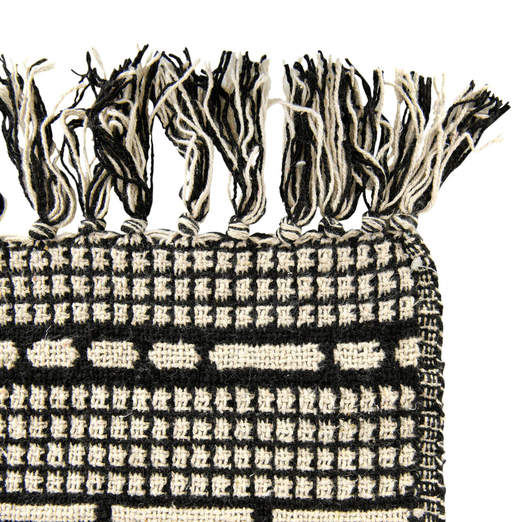 Soft Reclaimed Cotton Blend Throw with Diamond Pattern and Fringe, Black and Beige