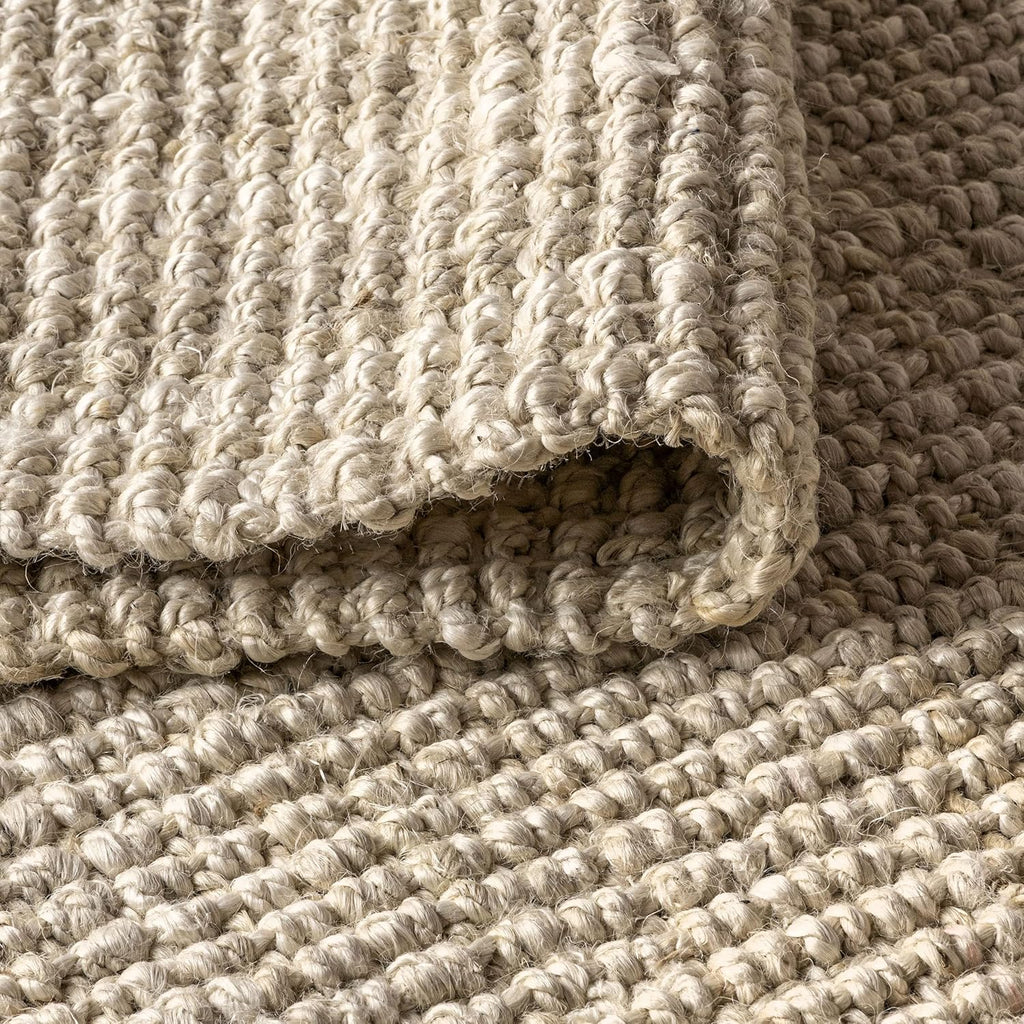 Hiro Hand Woven Chunky Jute Ivory Square Indoor Area Rug, Bohemian, Transitional, Easy-Cleaning, Pet Friendly