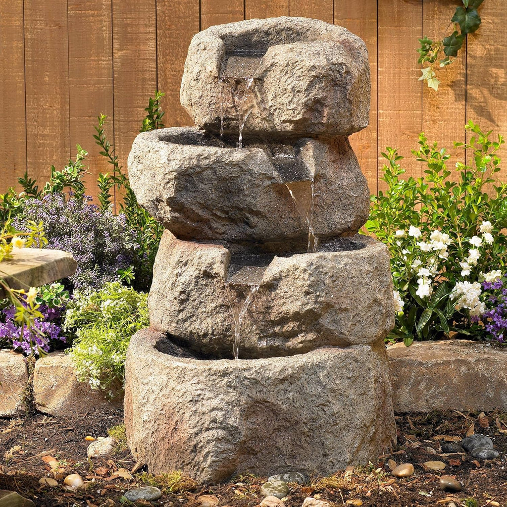 Glacial Rock Zen 30" High Large Rustic Indoor Outdoor Decor Faux Stone Floor Fountain with Light LED Standing