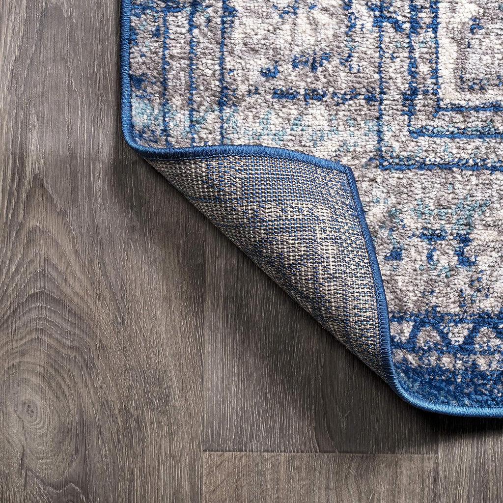 Scala Ornate Vintage Blue/Dark Gray Indoor Area Rug, Medallion, Bohemian, Easy-Cleaning, Pet Friendly