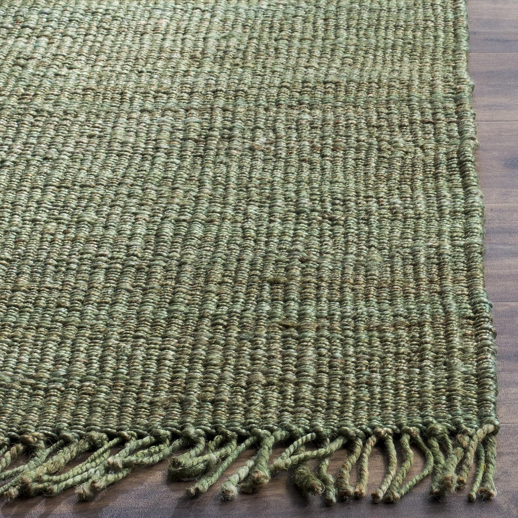 Natural Fiber Collection Area Rug - 4' Square, Green, Handmade Boho Fringe Woven Jute, Ideal for High Traffic Areas