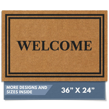 Natural Coco Coir Non-Slip Doormat (24x36, Welcome)