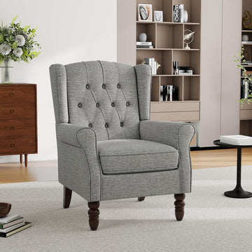 High Back Floral Accent Chair - Retro Wingback Upholstered Armchair with Nailhead Trim, Solid Wood Legs, Fabric