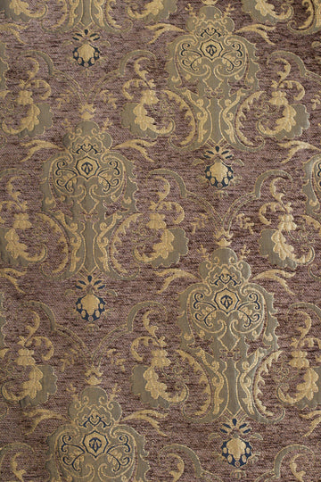 Damask, Chenille, Upholstery, Drapery Fabric, Sold By the Yard 58" Wide (Brown/Gold)