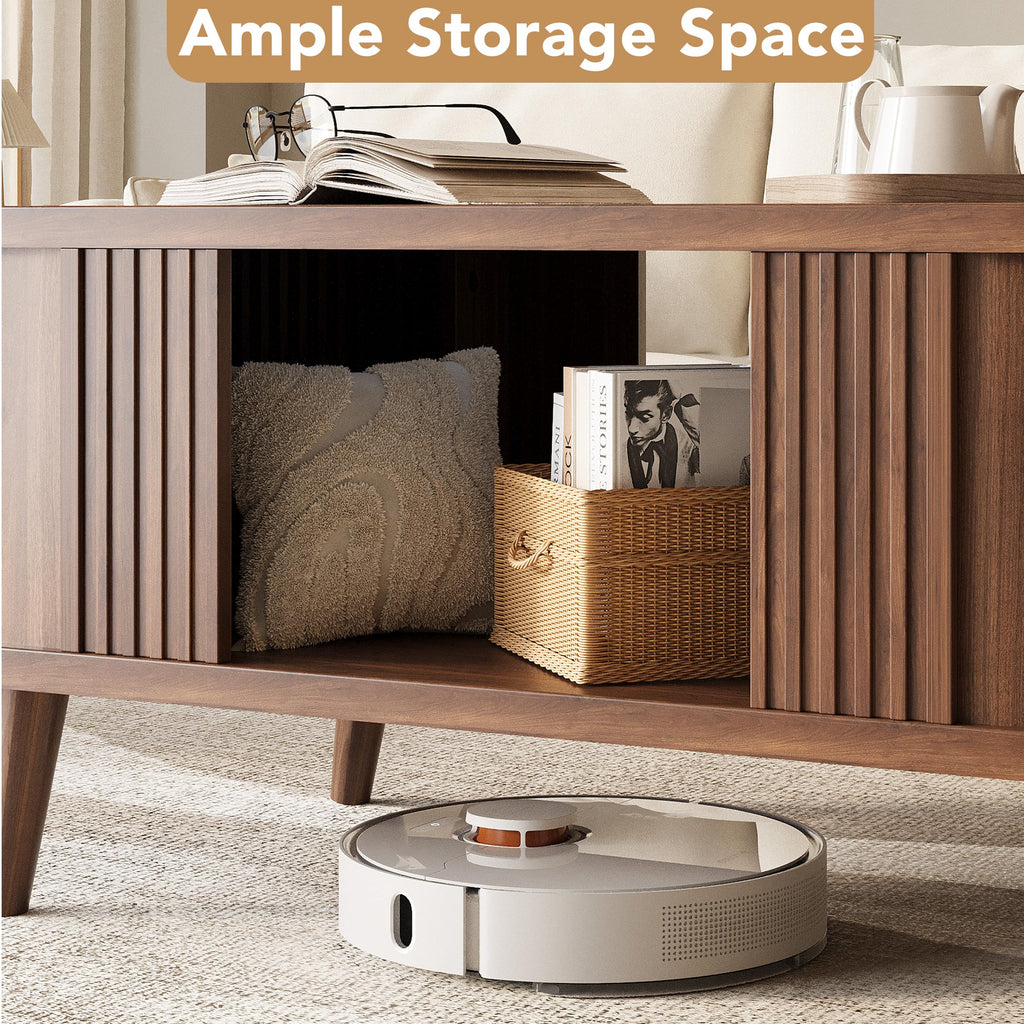 47.2" Oval Fluted Coffee Table with Storage, Fluted Mid-Century, Walnut
