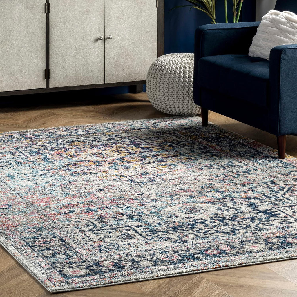Lilah Blue Medallion Power Loomed Area Rug