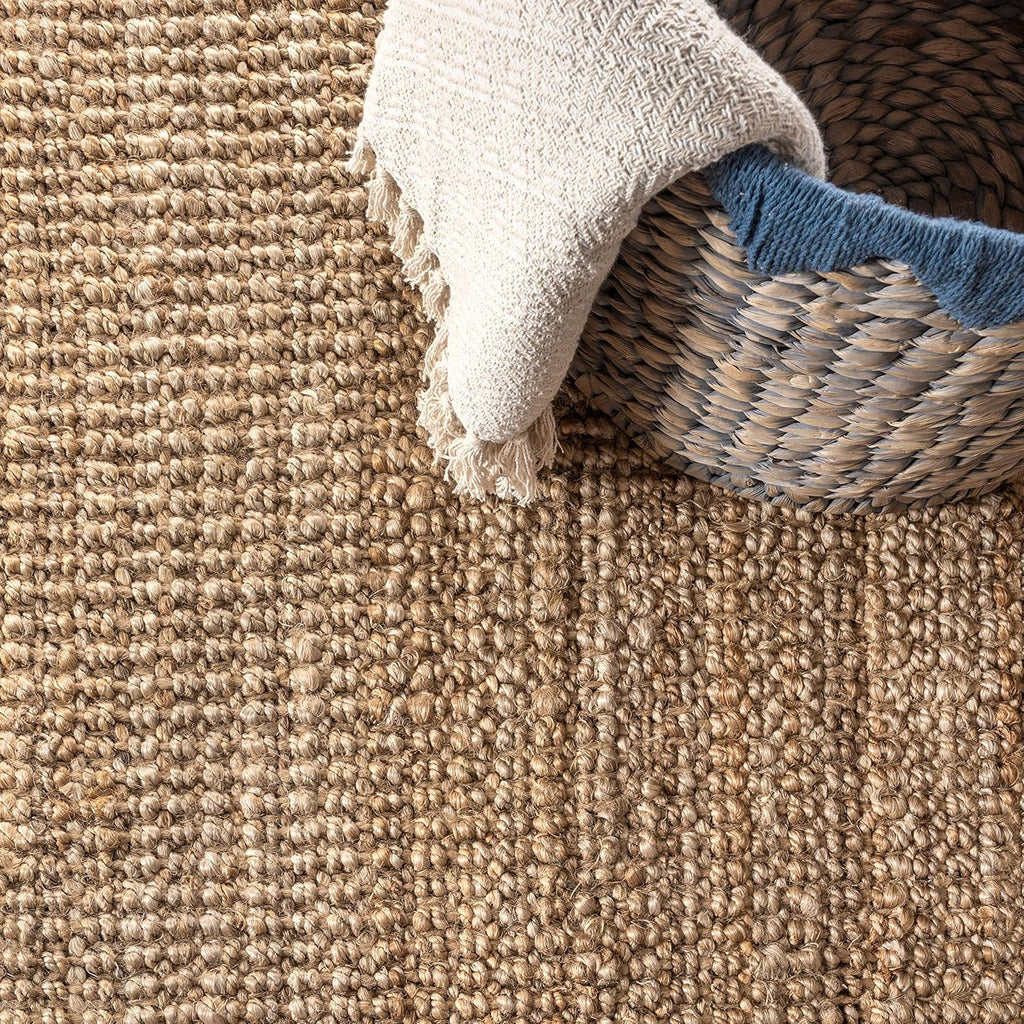 Pata Hand Woven Chunky Jute Natural Area Rug, 12x15, Bohemian, Rustic, Cottage, Easy-Cleaning