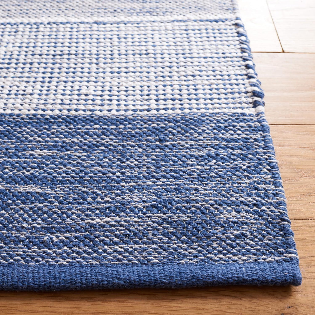 Striped Kilim Collection Area Rug, Grey & Blue, Flat Weave Cotton Design, Easy Care, Ideal for High Traffic