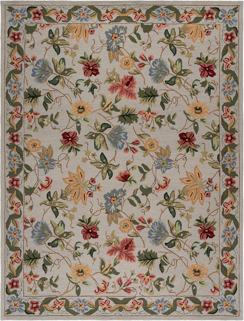Area Rug 8x10 - Chelsea - Large - Grey, Hand-Hooked French Country Floral Wool
