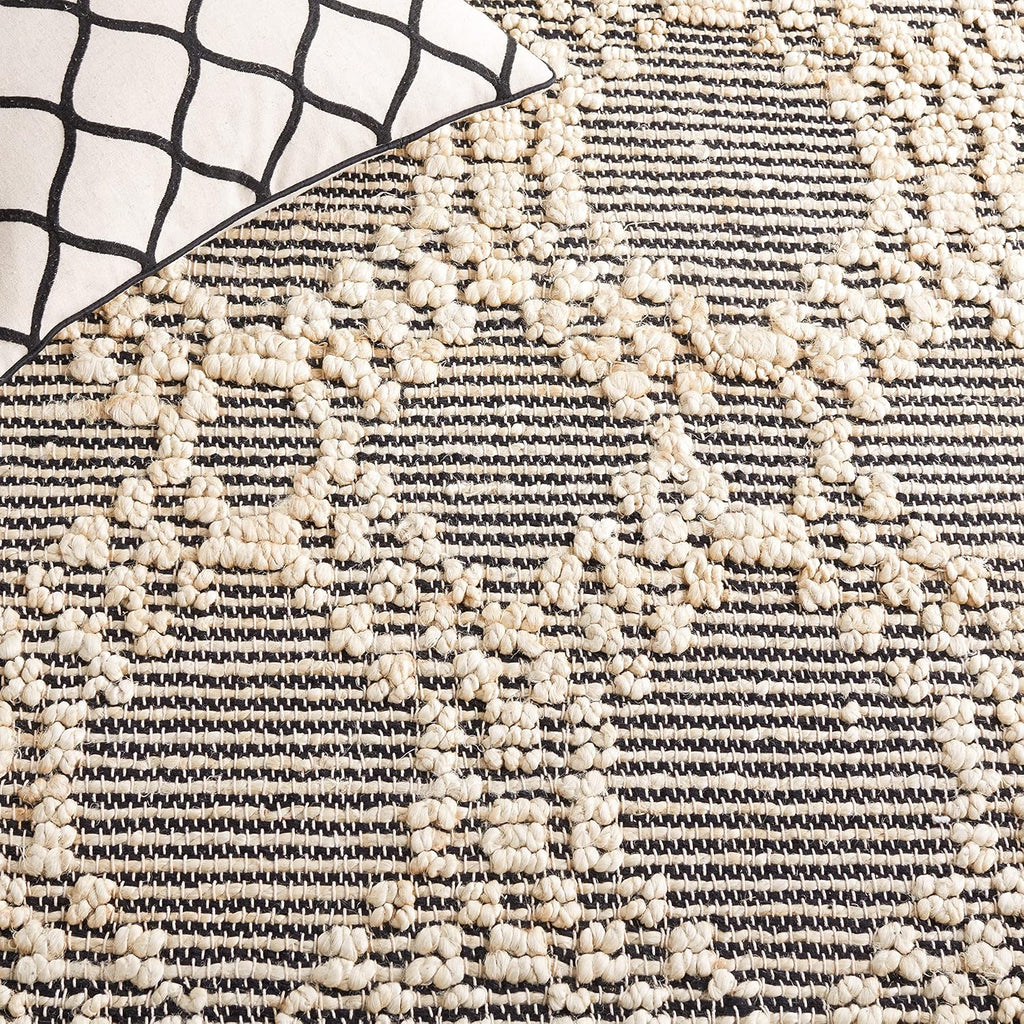 Natural Fiber Collection Area Rug - 6' Square, Blush & Black, Flat Weave Farmhouse Geometric Jute Design, Ideal for