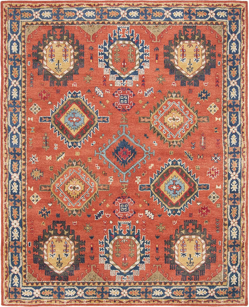 Heritage Area Rug - 10' x 14', Rust & Navy, Handmade Wool, Traditional Design