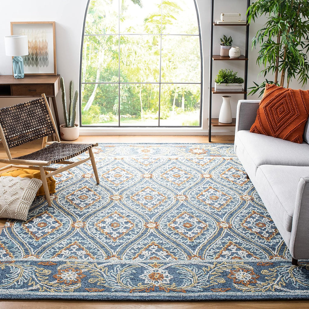 Blossom 10' x 14' Navy/Yellow Handmade Premium Wool Dining Area Rug