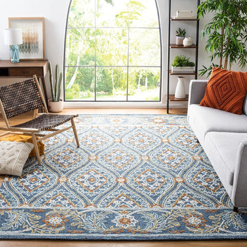 Blossom Area Rug - 9' x 12', Navy & Yellow, Handmade Wool