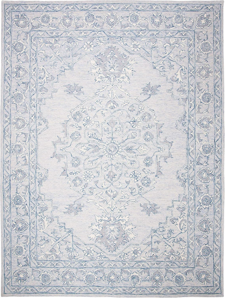 Micro-Loop Area Rug - 10' x 14', Light Blue & Ivory, Handmade Shabby Chic Wool