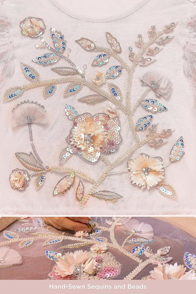 Tutu Dress for Girls - Embroidered Tulle Tiered Layered Flower Toddler Dress for Wedding & Birthday