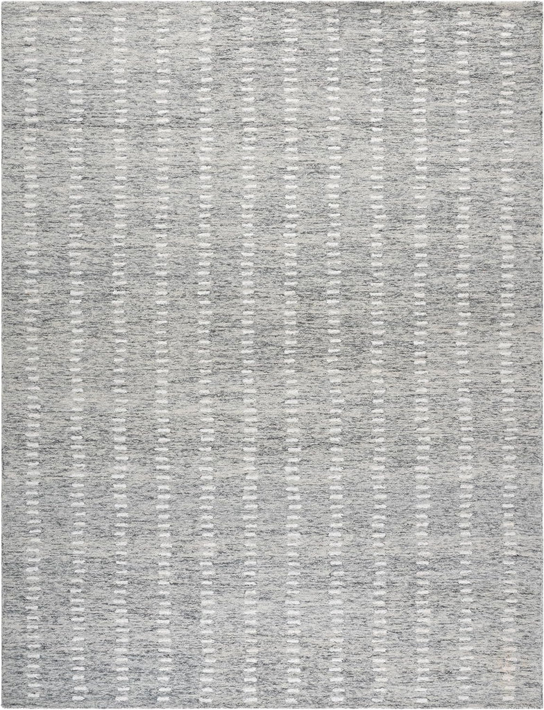 Abstract Area Rug - 9' x 12', Grey & Ivory, Handmade Wool & Chenille