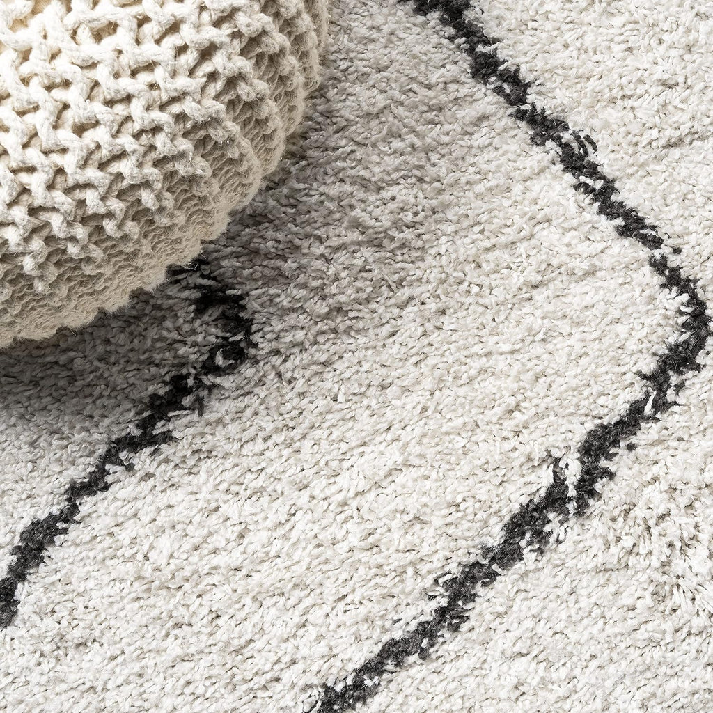 Diamond Shag Beige/Dark Gray Indoor Area Rug, Inca Moroccan, Easy-Cleaning, High Traffic, Pet-Friendly