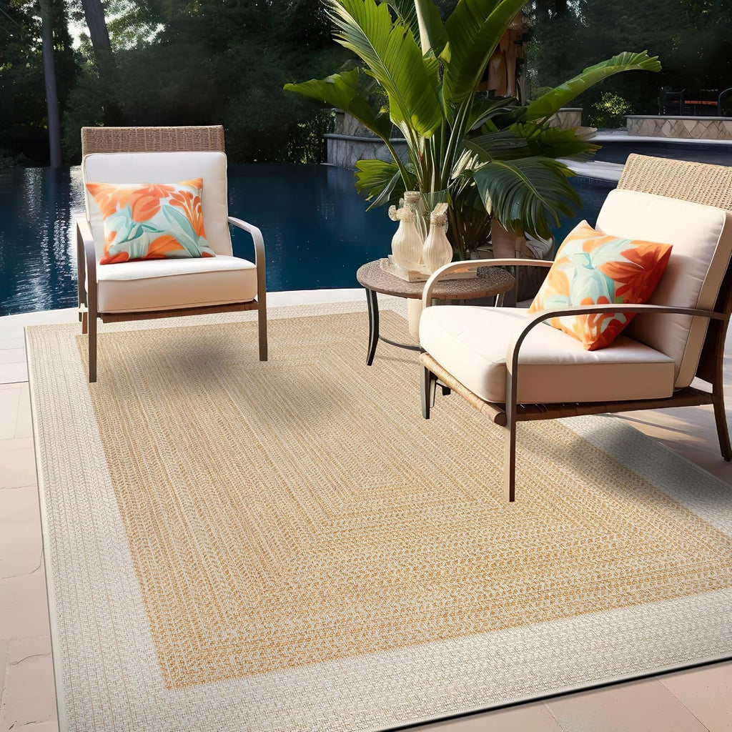 Indoor/Outdoor Geometric Weather Resistant Area Rug Natural