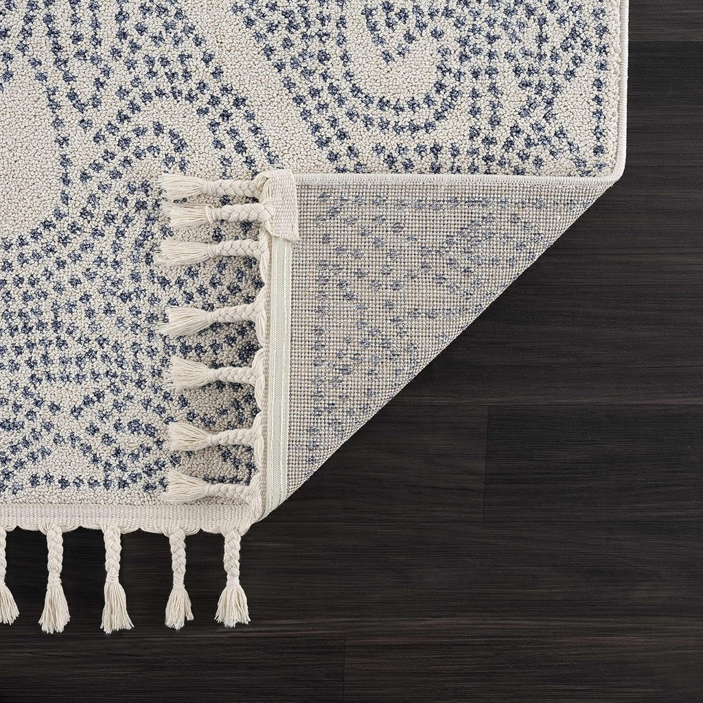 Birdwood Living Room, Bedroom Area Rug - Floral Geometric Diamond Border Mosaic - Scandinavian Traditional