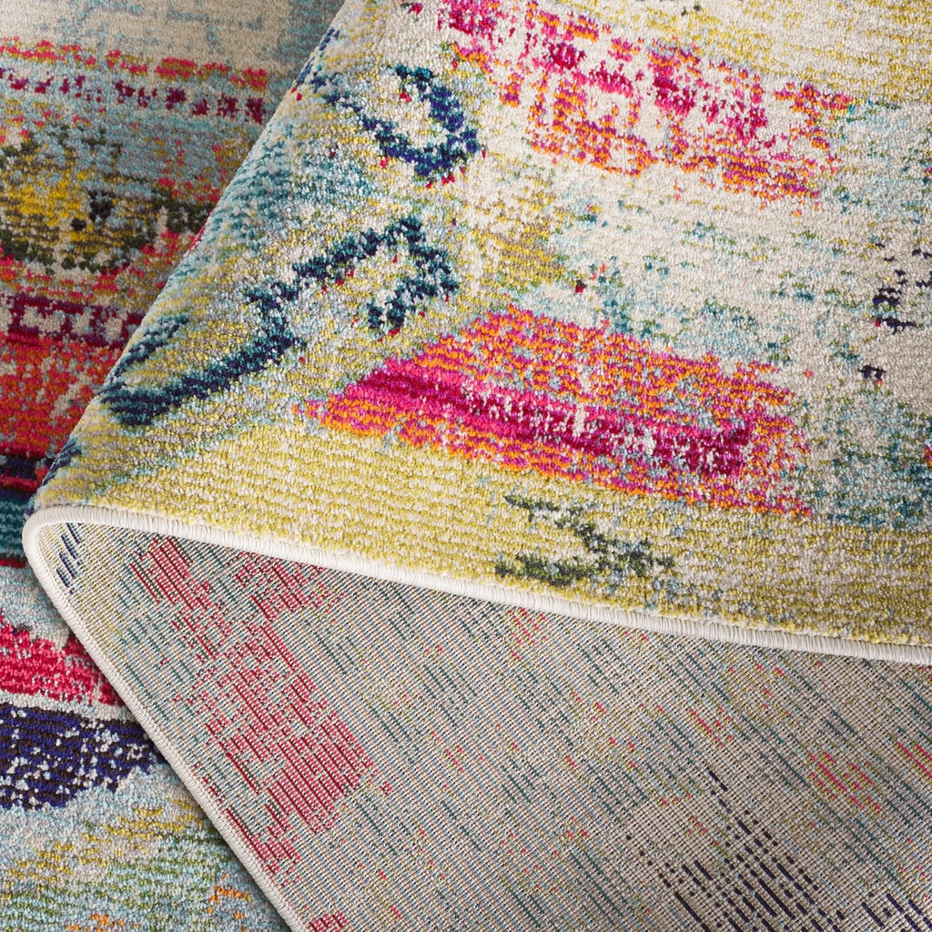 Monaco Collection Area Rug, Multi, Boho Chic Tribal Distressed Design, Non-Shedding & Easy Care, Ideal for