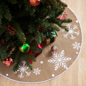 36" Christmas Burlap Tree Skirt with Snowflakes, Decoration for Xmas Home Holiday Indoor Outdoor Seasonal Decors