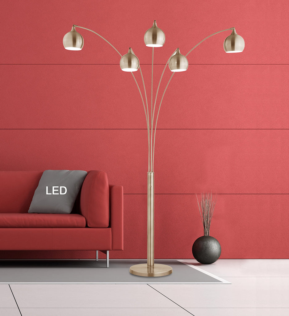 Amore 5-Arched Floor Lamp with Dimmer, 86", Antique Satin Brass