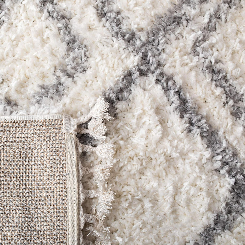 Moroccan Tassel Shag Collection Area Rug, Ivory & Light Grey, Boho, Non-Shedding & Easy Care, 1.5-inch