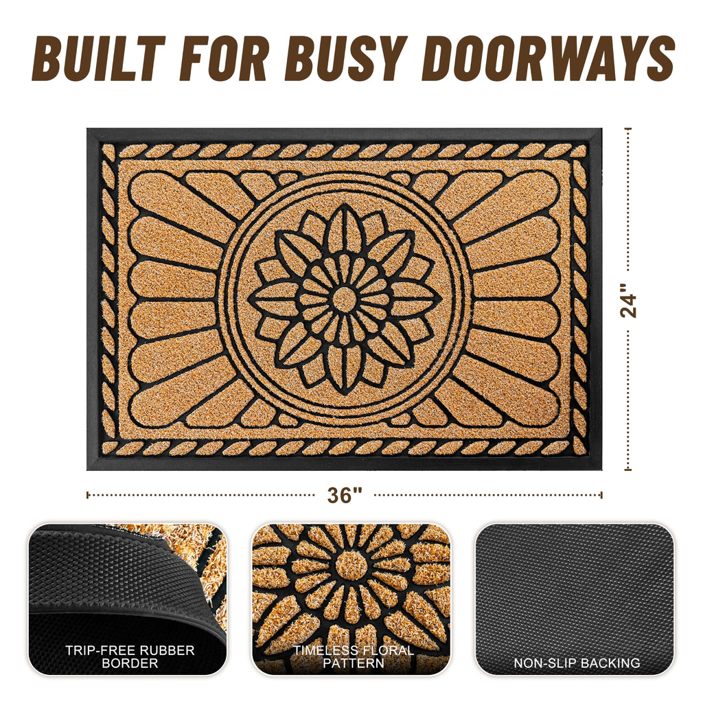 Front Door Mat, Heavy Duty Durable Welcome Mat for Outdoor Indoor, Dirt Trapper Waterproof Super Mud Scraper Door Mat