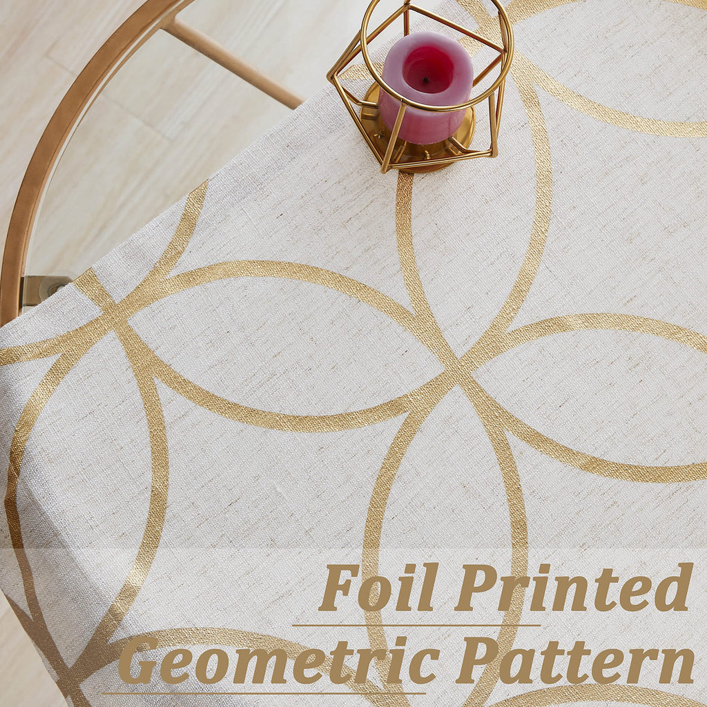 Gold Foil Print Linen Sheer Curtains Moroccan Geometric 84Inch