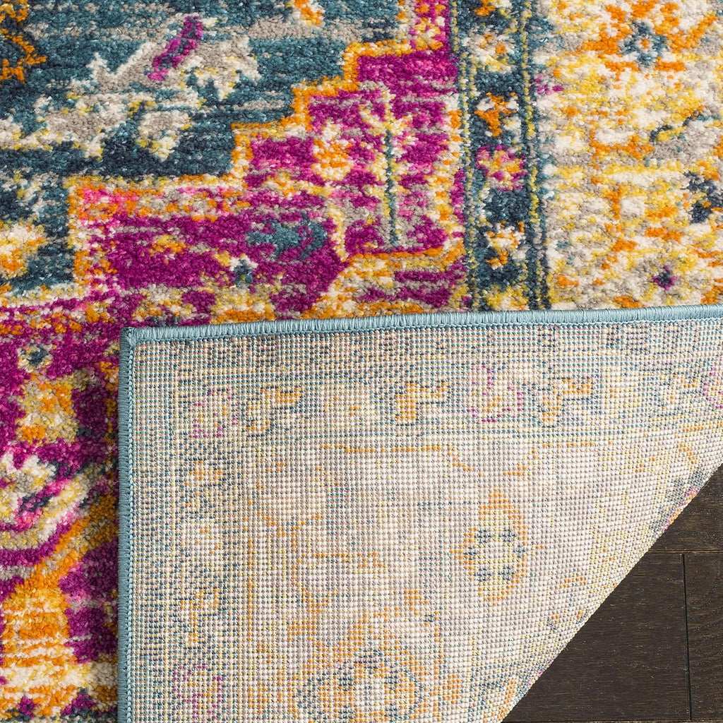Madison Collection Area Rug - 10' x 14', Blue & Multi, Boho Chic Medallion Distressed Design, Non-Shedding & Easy
