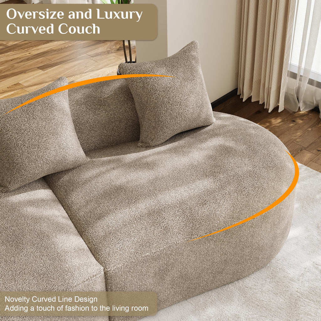 134" Oversized Sectional Sofa, Modern Luxury Plush Chenille 4-Seater Extra Deep & Wide Seat Curved Cloud Couch with