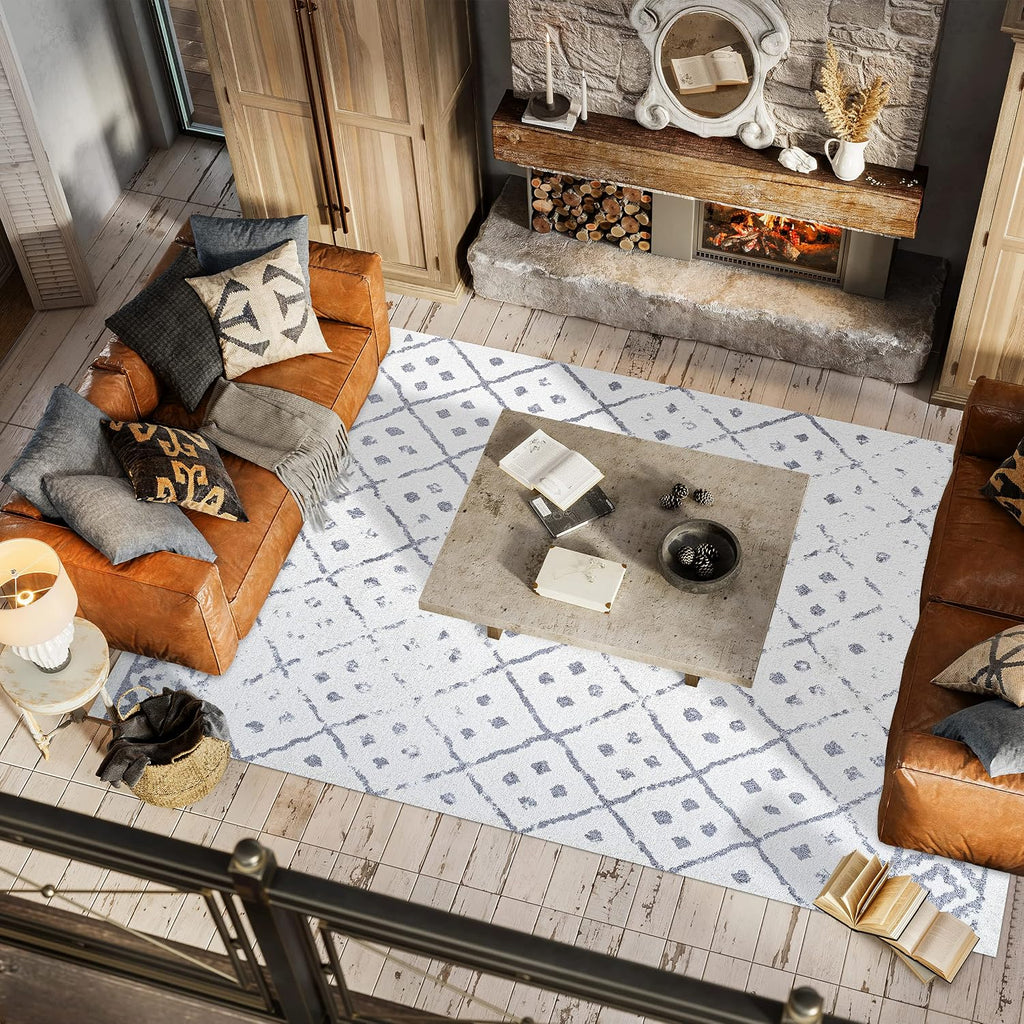 Juba Geometric Diamond Ivory/Gray Indoor Area Rug, Moroccan, Bohemian, Vintage, Easy-Cleaning, Pet Friendly