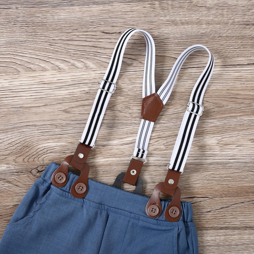 Toddler Baby Boy Clothes Suit Gentleman Wedding Outfits Formal Dress Shirt+Bowtie+Suspender Pants