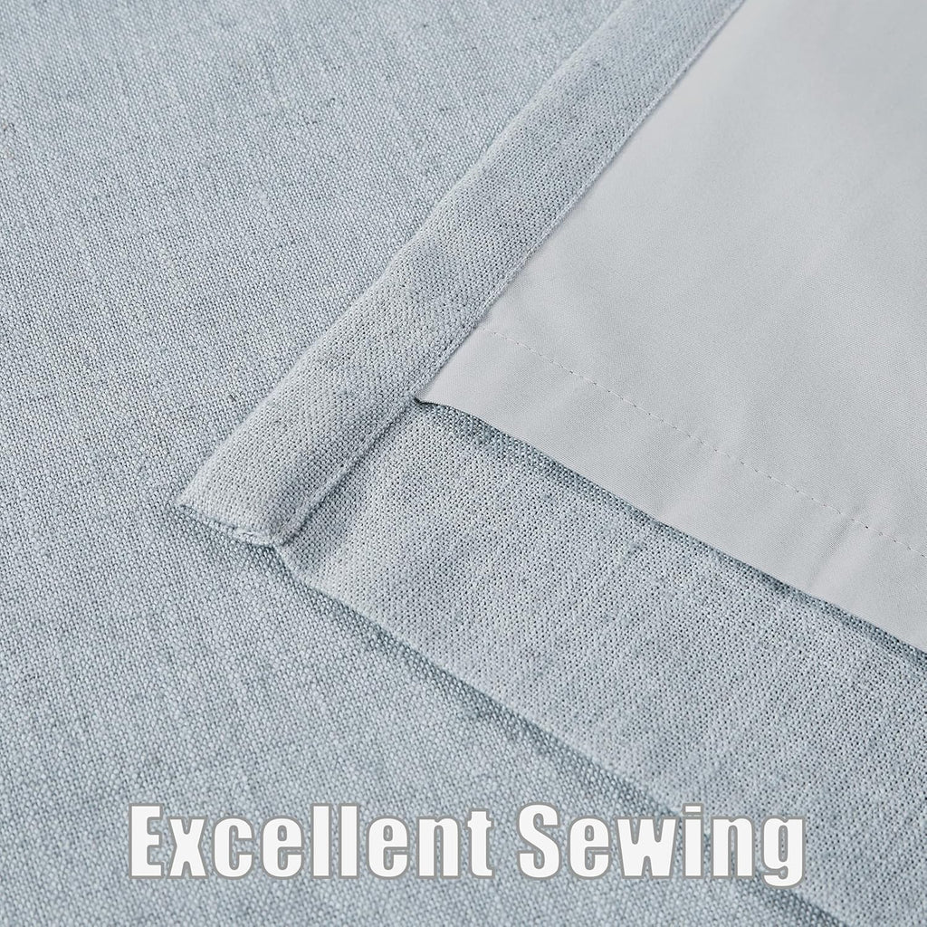 Blue Gray Pinch Pleated Full Blackout Curtains, Linen Blend Room Darkening Thermal Insulated Soundproof Drapes, 84