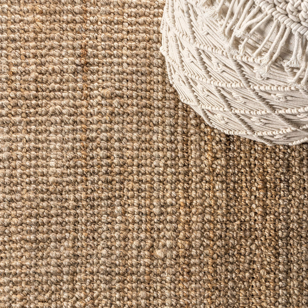 Handwoven Jute Fringe Natural Square Indoor Area Rug, Pata, Bohemian, Rustic, Cottage, Easy-Cleaning