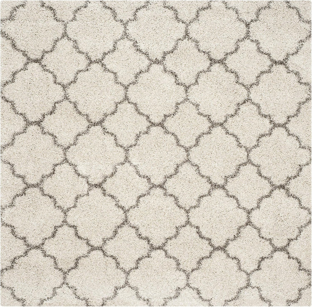 Hudson Shag Collection 7' x 7' Square Ivory/Grey SGH282A Moroccan Trellis Non-Shedding Living Room Bedroom Dining