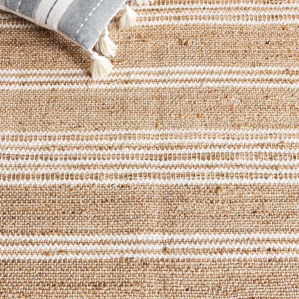 Natural Fiber Collection Area Rug - 6' Square, Natural & Ivory, Handmade Jute, Ideal for the Living Room, Dining