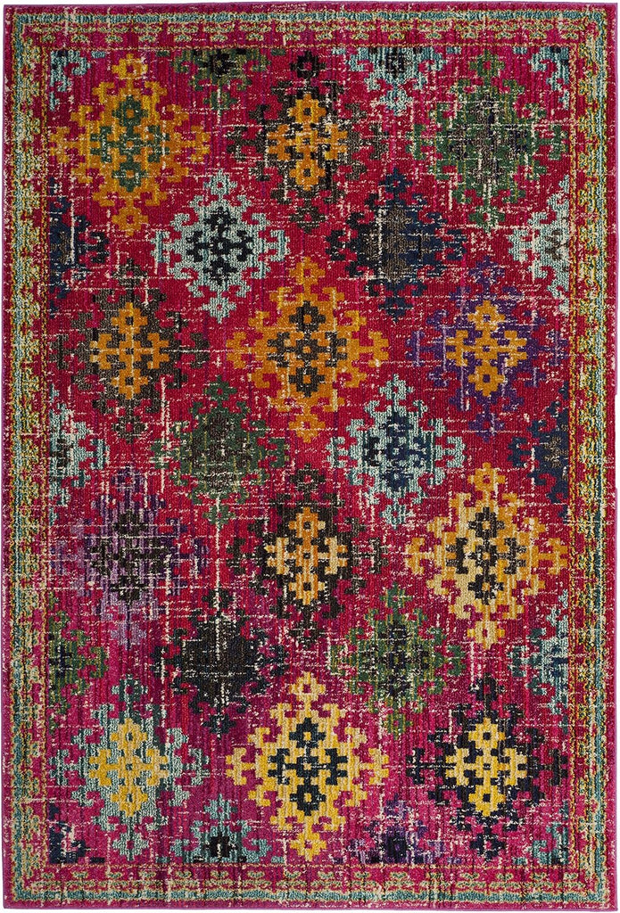 Monaco Collection Area Rug - 5'1" x 7'7", Fuchsia & Multi, Boho Diamond Trellis Design, Non-Shedding & Easy Care