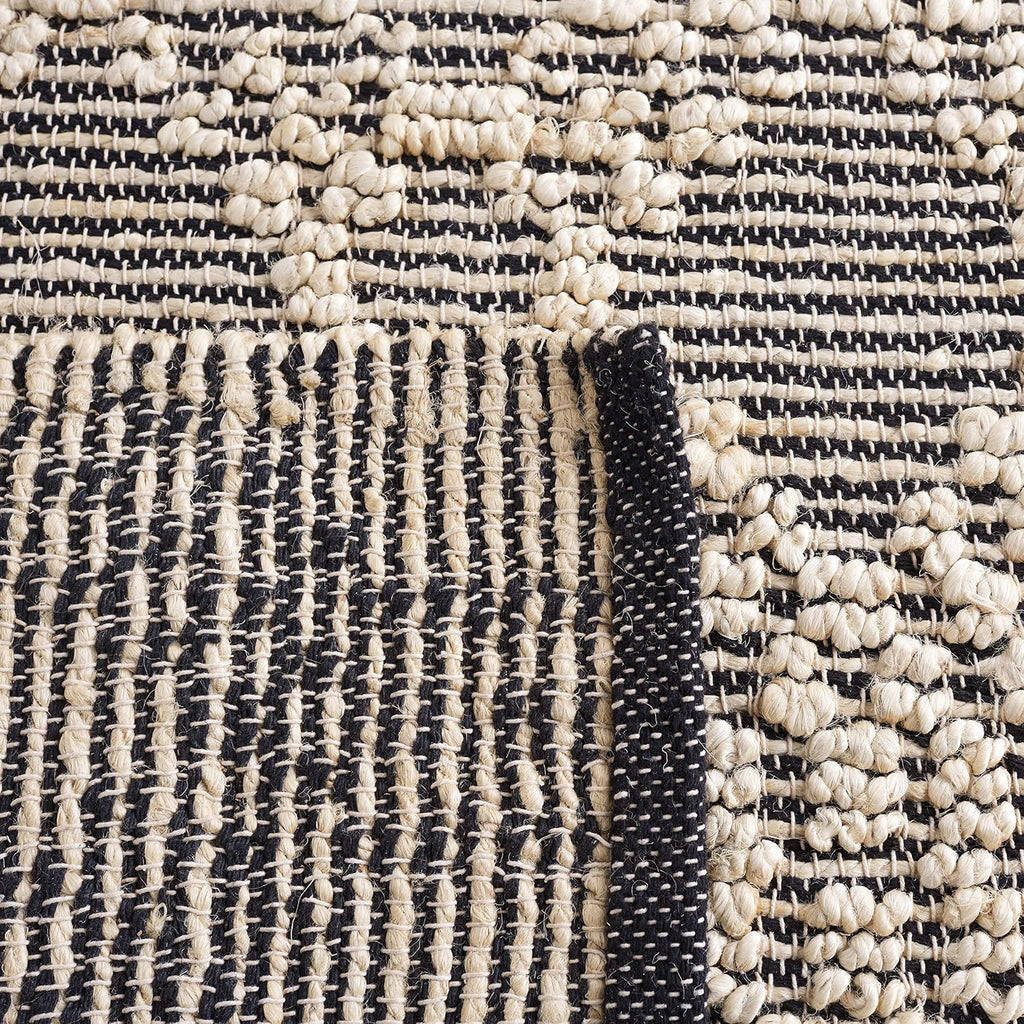 Natural Fiber Collection Area Rug - 6' Square, Blush & Black, Flat Weave Farmhouse Geometric Jute Design, Ideal for