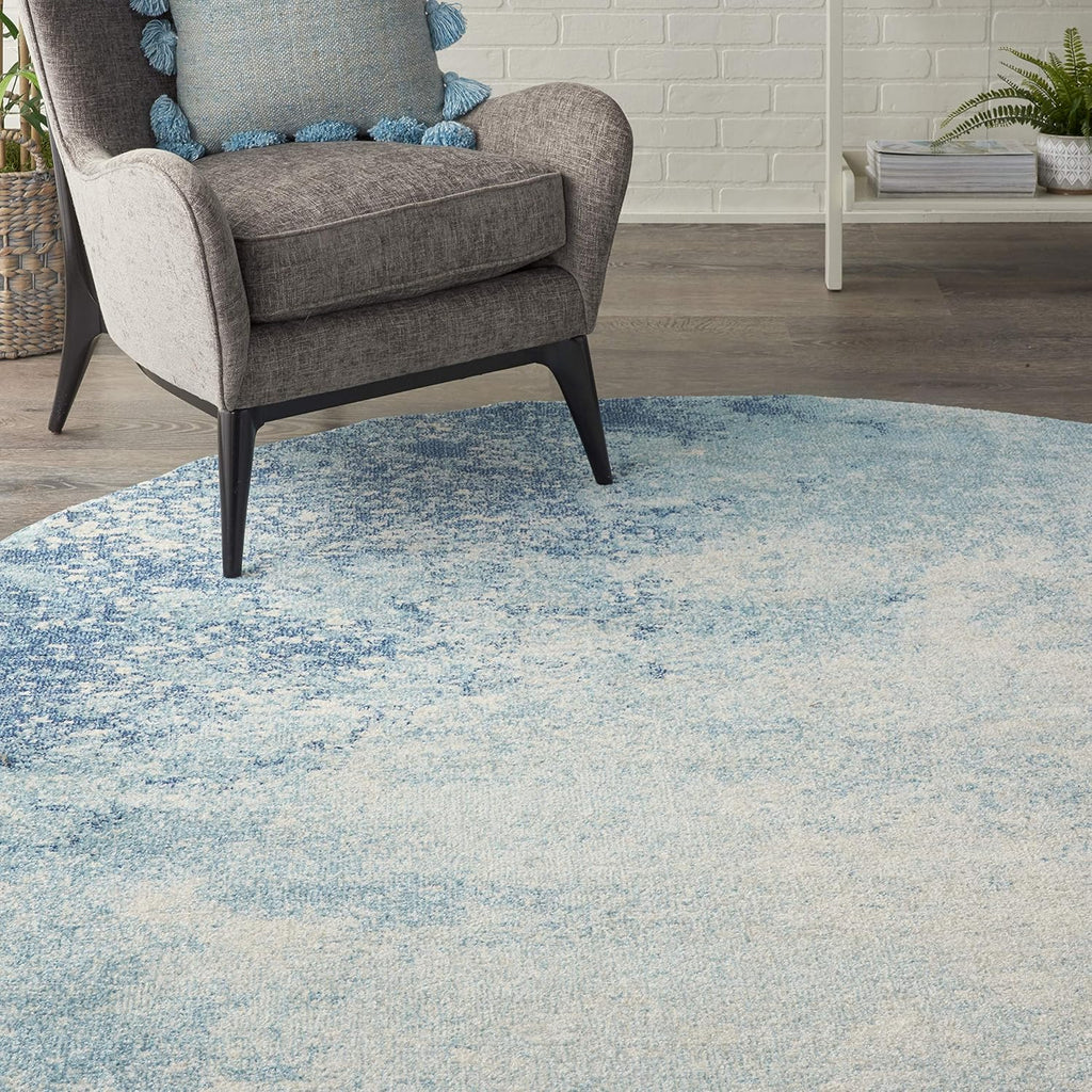 Home Passion Navy/Light Blue 8' x Round Area-Rug, Modern, Abstract, Easy-Cleaning, Non Shedding, Bed