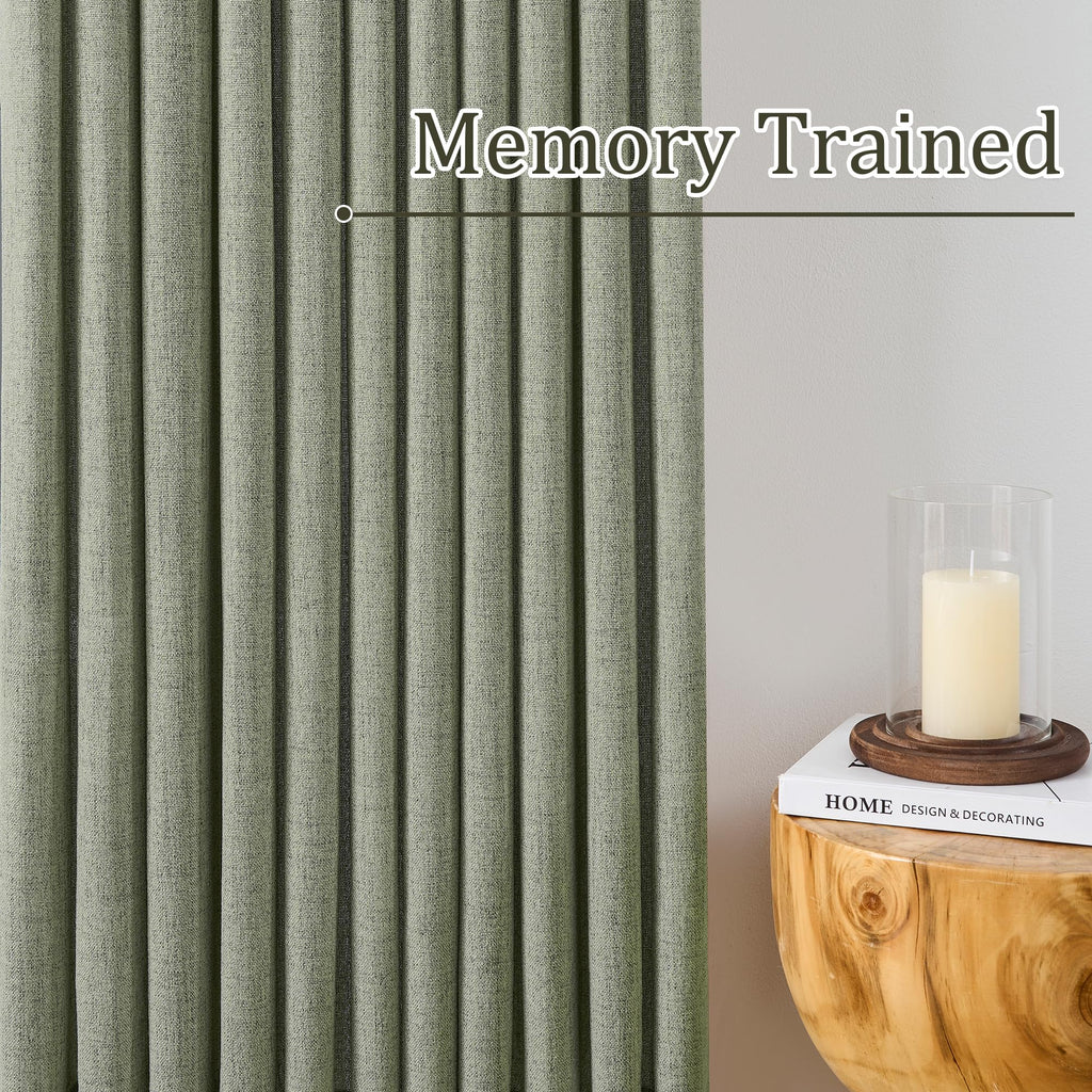 102 Inch Long Curtains Pinch Pleat, Back Tab Sheer Pleated Curtains Dining Room, 102 Length 2 Panel Set, Sage Green