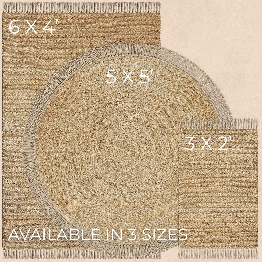 Beautiful 5x5 ft Round Jute Area Rug - Natural Hand Woven Braided Circle | Fits Perfectly Into Your Entry Area