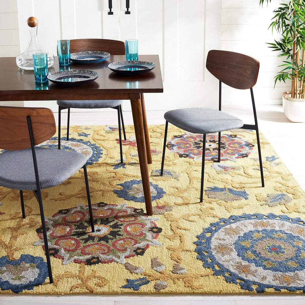 Blossom Area Rug - 9' x 12', Gold & Multi, Handmade Wool