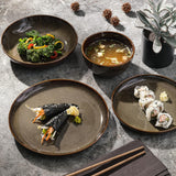 Edwina 16-Piece Double Bowl Dinnerware Set, Service for 4 - Dark Green Stoneware Plates and Bowls
