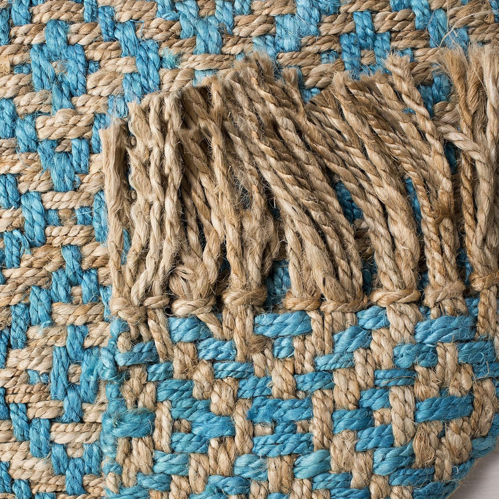 Natural Fiber Collection Area Rug - 6' Square, Turquoise & Natural, Handmade Boho Diamond Tassel Jute, Ideal for High