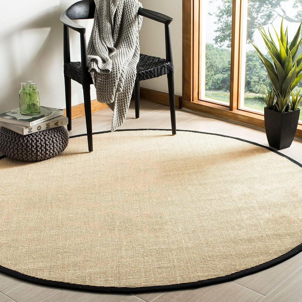 Natural Fiber Collection Area Rug - 6' Square, Sage & Brown, Border Sisal Design, Easy Care, Ideal for High Traffic