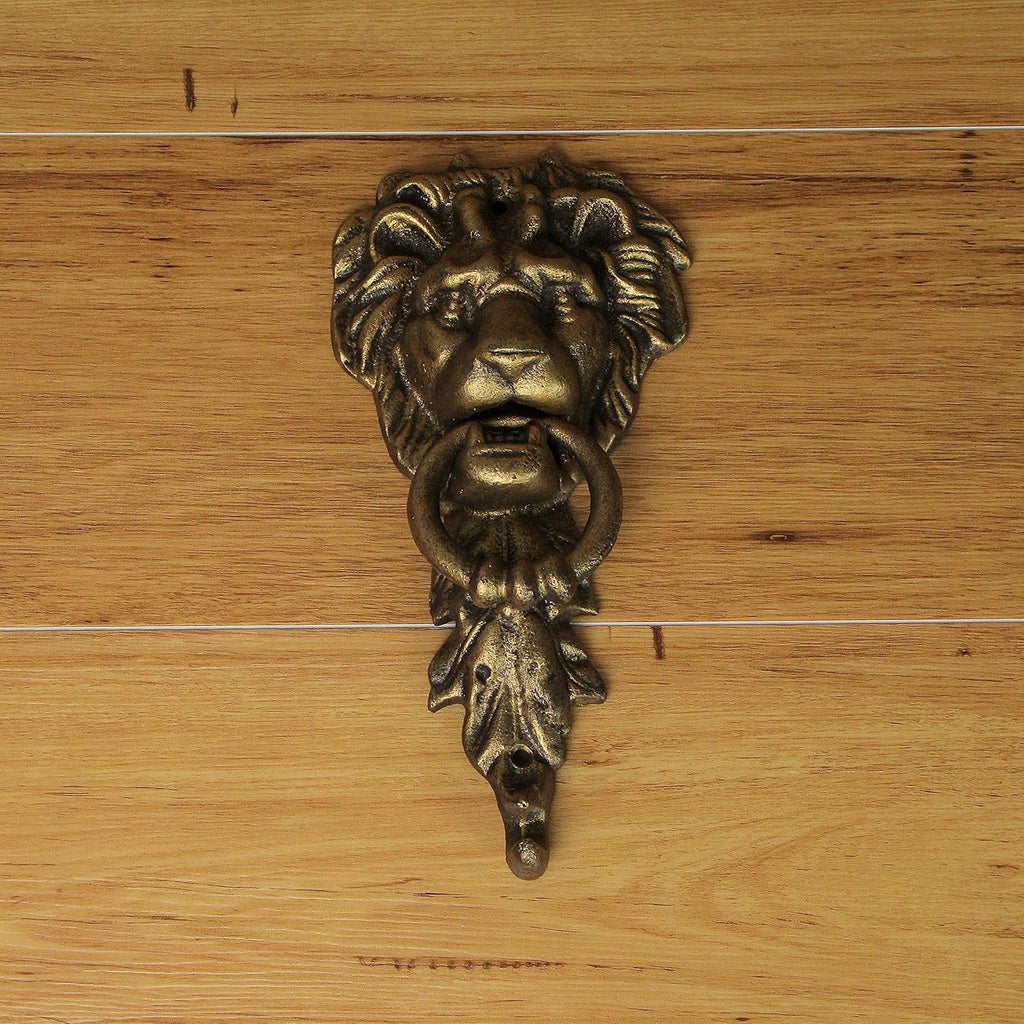 10 Inch High Bronze Finish Cast Iron Lion Head Vintage Style Door Knocker - Easy to Install