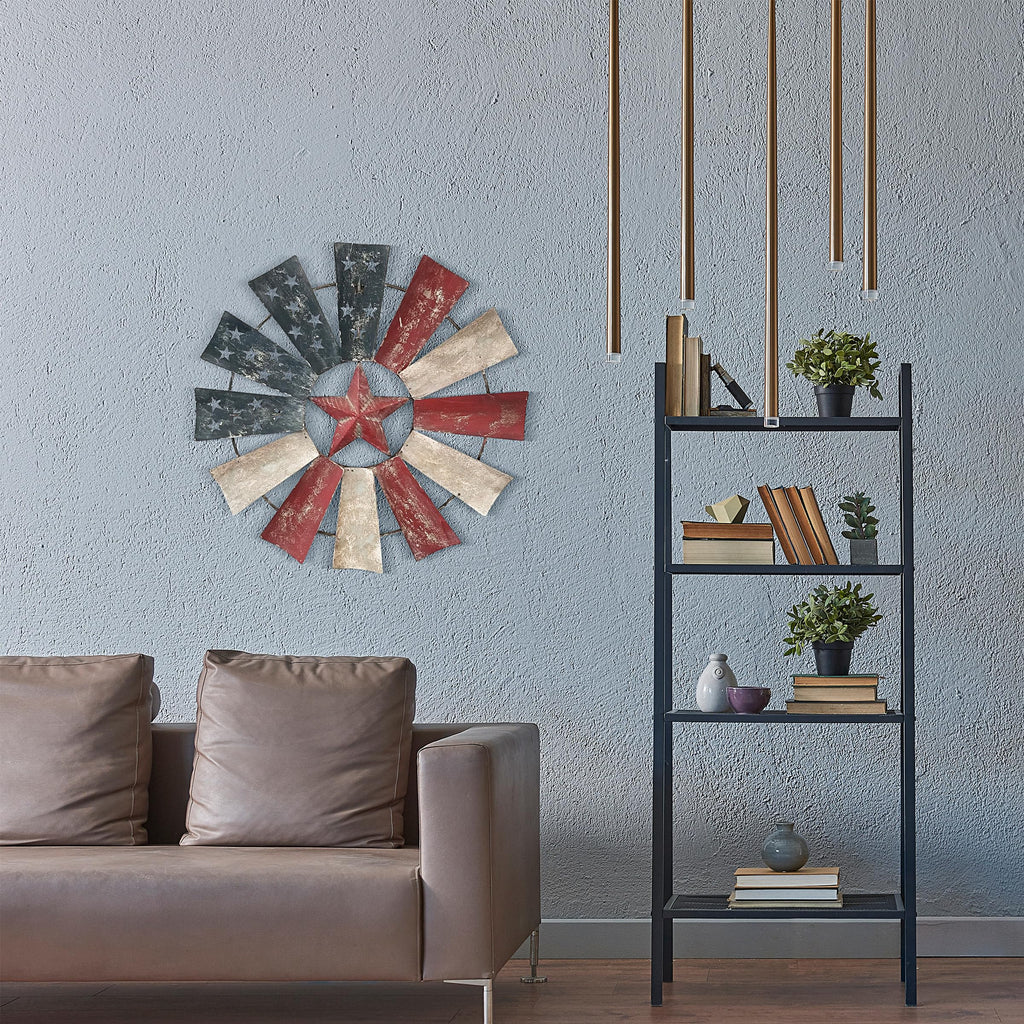 21" Tall Indoor/Outdoor Patriotic Windmill Wall Art Decor