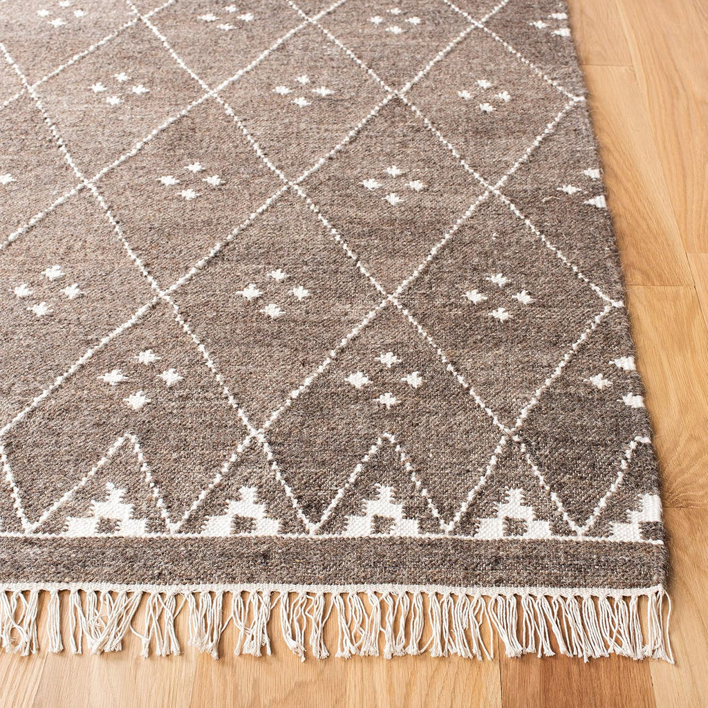 Natural Kilim Collection Runner Rug - 2'3" x 6', Brown & Ivory, Handmade Moroccan Boho Tribal Wool & Viscose, Ideal