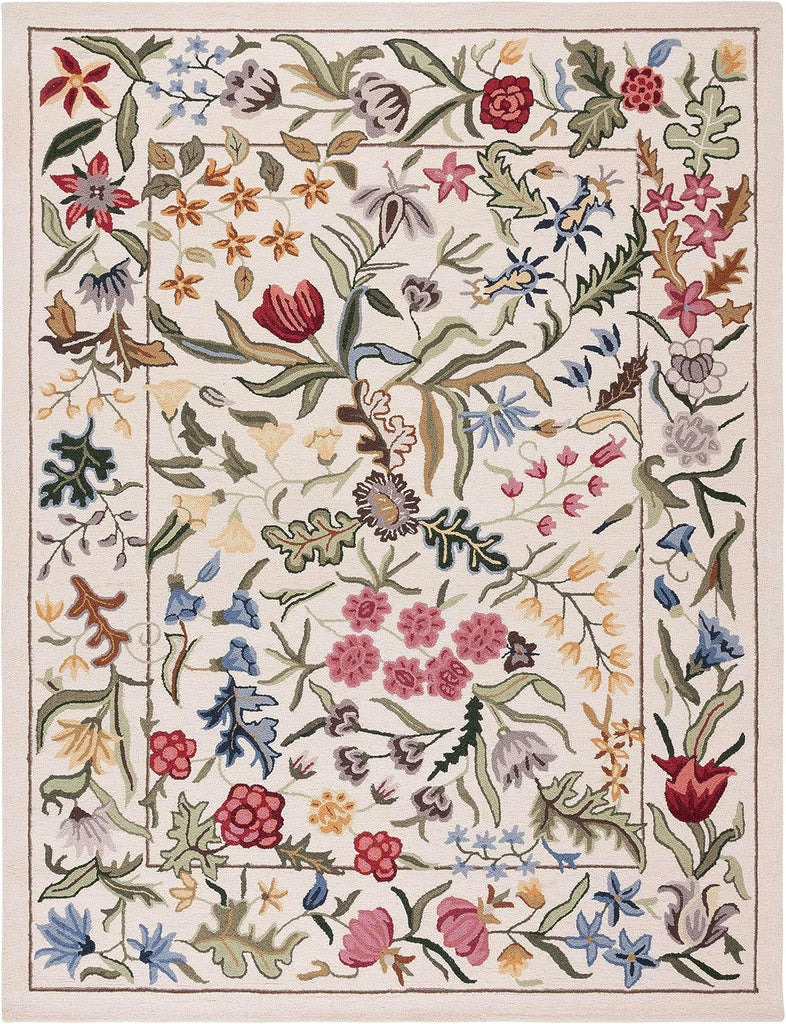 Chelsea Area Rug - 10' x 14', Ivory & Green, French Country Floral Design, Handmade Wool